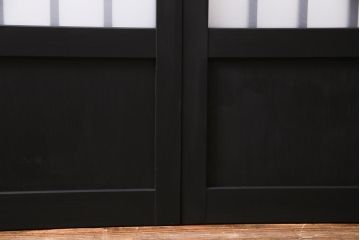 レトロ建具　ペイント　すりガラス入り　和モダンな雰囲気漂うガラス戸2枚セット(引き戸、建具)(R-038367)