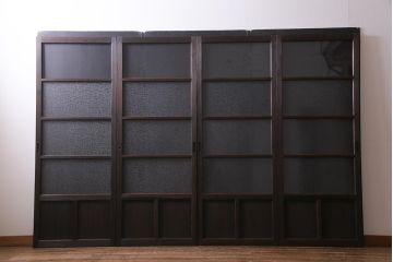 レトロ建具　昭和中期　和製アンティーク　昭和レトロな雰囲気漂うガラス戸4枚セット(引き戸、建具)(R-038368)
