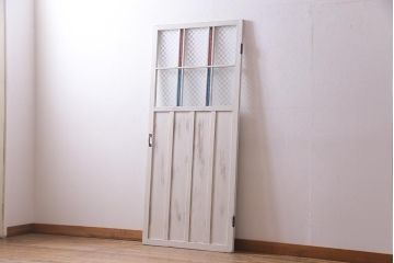 アンティーク建具　当店オリジナルガラス　色ガラスが可愛らしいペイントドア(扉、開き戸)(R-038369)