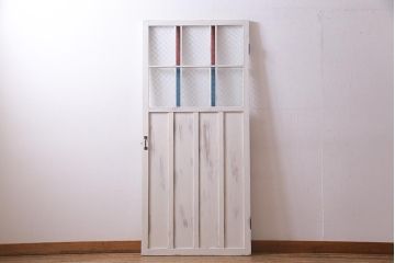 アンティーク建具　当店オリジナルガラス　色ガラスが可愛らしいペイントドア(扉、開き戸)(R-038369)