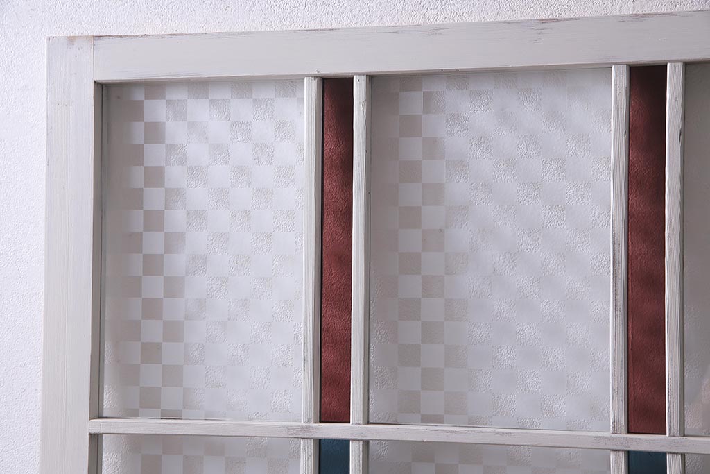 アンティーク建具　当店オリジナルガラス　色ガラスが可愛らしいペイントドア(扉、開き戸)(R-038369)