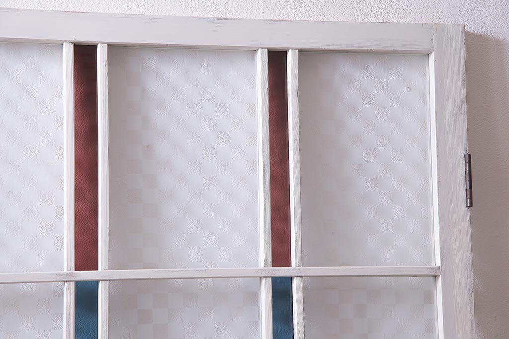 アンティーク建具　当店オリジナルガラス　色ガラスが可愛らしいペイントドア(扉、開き戸)(R-038369)