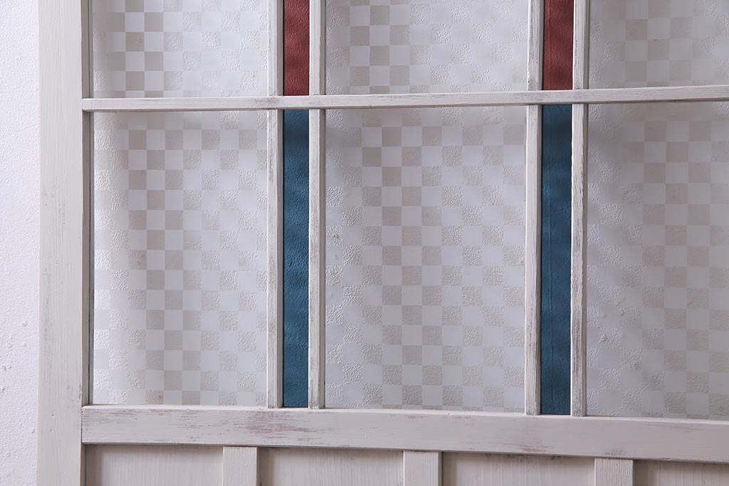 アンティーク建具　当店オリジナルガラス　色ガラスが可愛らしいペイントドア(扉、開き戸)(R-038369)