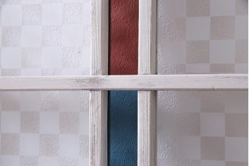 アンティーク建具　当店オリジナルガラス　色ガラスが可愛らしいペイントドア(扉、開き戸)(R-038369)