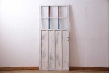 アンティーク建具　当店オリジナルガラス　色ガラスが可愛らしいペイントドア(扉、開き戸)(R-038369)