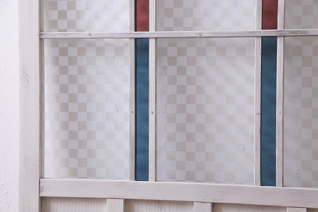 アンティーク建具　当店オリジナルガラス　色ガラスが可愛らしいペイントドア(扉、開き戸)(R-038369)