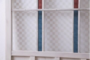 アンティーク建具　当店オリジナルガラス　色ガラスが可愛らしいペイントドア(扉、開き戸)(R-038369)
