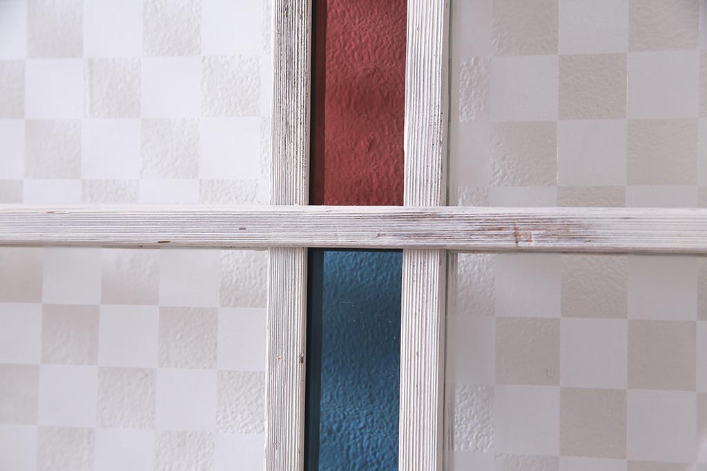 アンティーク建具　当店オリジナルガラス　色ガラスが可愛らしいペイントドア(扉、開き戸)(R-038369)