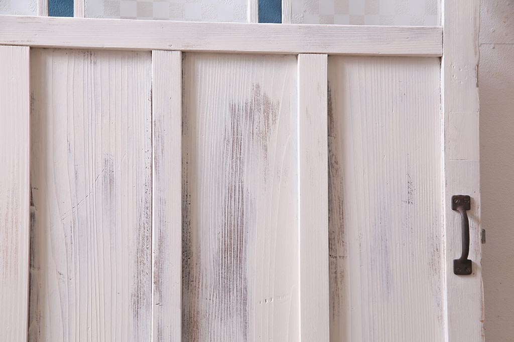 アンティーク建具　当店オリジナルガラス　色ガラスが可愛らしいペイントドア(扉、開き戸)(R-038369)