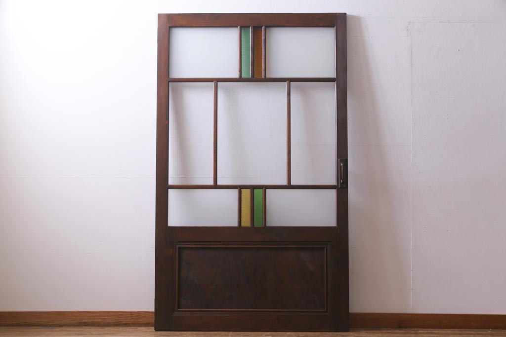 アンティーク建具　当店オリジナルガラス・当時物色ガラス入り　レトロなディスプレイとしてもおすすめのガラスドア(建具、扉、ガラス戸)(R-038370)