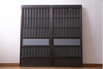 レトロ建具　すりガラス入り　和モダンな雰囲気漂うガラス戸2枚セット(引き戸、建具)(R-038372)