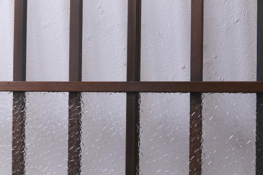 レトロ建具　すりガラス入り　和モダンな雰囲気漂うガラス戸2枚セット(引き戸、建具)(R-038372)