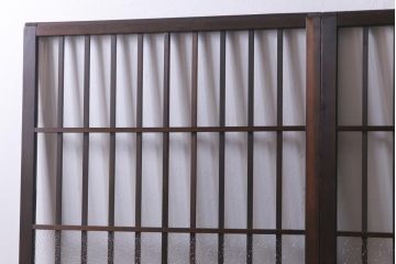 レトロ建具　すりガラス入り　和モダンな雰囲気漂うガラス戸2枚セット(引き戸、建具)(R-038372)