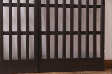 アンティーク建具　和製アンティーク　昭和初期　和モダンスタイルにおすすめのガラス格子戸2枚セット(引き戸、建具)(R-038373)