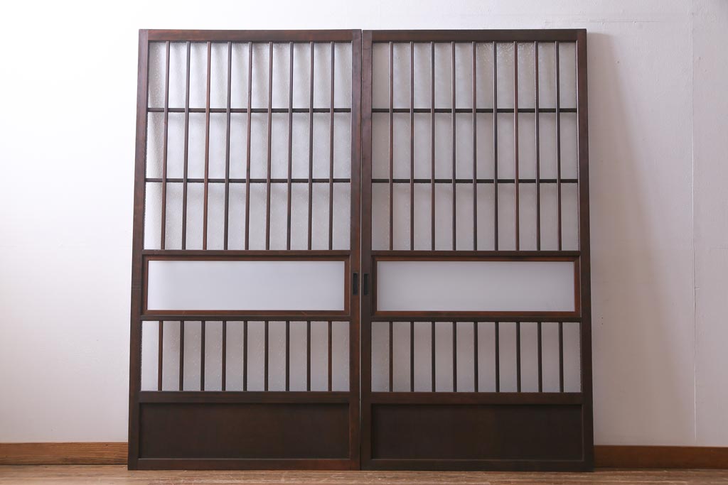 4枚セット アンティーク すりガラス 型ガラス 木製枠 古建具 レトロ