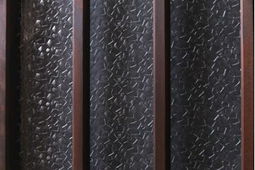 アンティーク建具　和製アンティーク　昭和初期　すりガラス　模様ガラスが目を引く格子ガラス戸2枚セット(引き戸、ガラス帯戸)(R-038374)