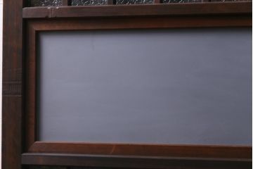 アンティーク建具　和製アンティーク　昭和初期　すりガラス　模様ガラスが目を引く格子ガラス戸2枚セット(引き戸、ガラス帯戸)(R-038374)