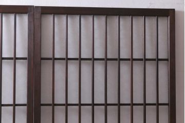 アンティーク建具　和製アンティーク　昭和初期　すりガラス　模様ガラスが目を引く格子ガラス戸2枚セット(引き戸、ガラス帯戸)(R-038374)