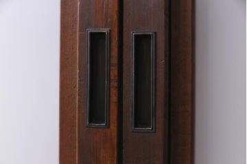 アンティーク建具　和製アンティーク　昭和初期　すりガラス　模様ガラスが目を引く格子ガラス戸2枚セット(引き戸、ガラス帯戸)(R-038374)