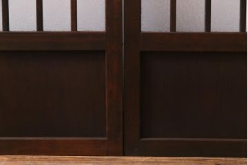 アンティーク建具　和製アンティーク　昭和初期　すりガラス　模様ガラスが目を引く格子ガラス戸2枚セット(引き戸、ガラス帯戸)(R-038374)