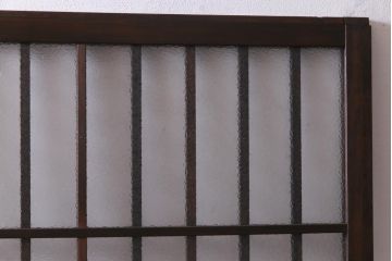 アンティーク建具　和製アンティーク　昭和初期　すりガラス　模様ガラスが目を引く格子ガラス戸2枚セット(引き戸、ガラス帯戸)(R-038374)