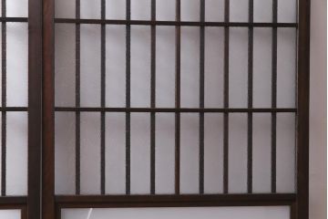 アンティーク建具　和製アンティーク　昭和初期　すりガラス　模様ガラスが目を引く格子ガラス戸2枚セット(引き戸、ガラス帯戸)(R-038374)