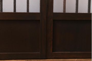 アンティーク建具　和製アンティーク　昭和初期　すりガラス　模様ガラスが目を引く格子ガラス戸2枚セット(引き戸、ガラス帯戸)(R-038374)