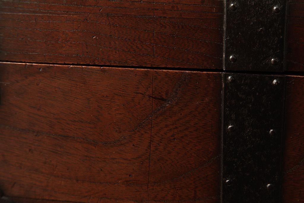 アンティーク家具　古民具・骨董　江戸明治期　ケヤキ材　古い質感が魅力の千両箱(船箪笥、銭函、木箱)(R-038375)