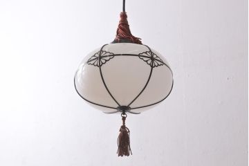 アンティーク照明　昭和初期　雪洞型　菊菱模様が和の雰囲気を高めるペンダントライト(吊り下げ照明)(R-038377)