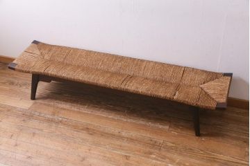ジャンク品　ビンテージ家具　松本民芸家具　519型長スツール　ラッシベンチ(R-038381)