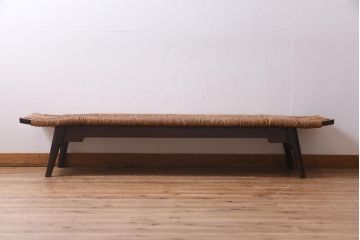 ジャンク品　ビンテージ家具　松本民芸家具　519型長スツール　ラッシベンチ(R-038381)
