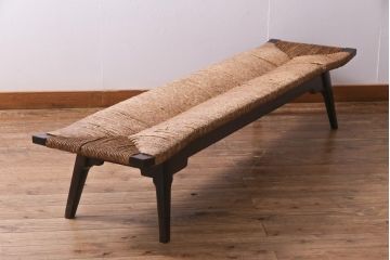 ジャンク品　ビンテージ家具　松本民芸家具　519型長スツール　ラッシベンチ(R-038381)