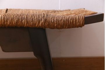 ジャンク品　ビンテージ家具　松本民芸家具　519型長スツール　ラッシベンチ(R-038381)