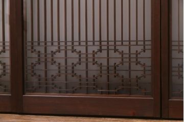 ラフジュ工房オリジナル　古建具リメイク　すりガラス入り　組子模様が風情漂う脚付き戸棚(書院戸、キャビネット、テレビ台、テレビボード)(R-038383)