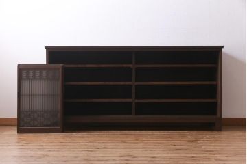 ラフジュ工房オリジナル　古建具リメイク　すりガラス入り　組子模様が風情漂う脚付き戸棚(書院戸、キャビネット、テレビ台、テレビボード)(R-038383)