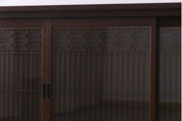 ラフジュ工房オリジナル　古建具リメイク　すりガラス入り　組子模様が風情漂う脚付き戸棚(書院戸、キャビネット、テレビ台、テレビボード)(R-038383)