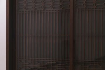 ラフジュ工房オリジナル　古建具リメイク　すりガラス入り　組子模様が風情漂う脚付き戸棚(書院戸、キャビネット、テレビ台、テレビボード)(R-038383)