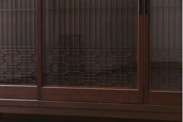 ラフジュ工房オリジナル　古建具リメイク　すりガラス入り　組子模様が風情漂う脚付き戸棚(書院戸、キャビネット、テレビ台、テレビボード)(R-038383)