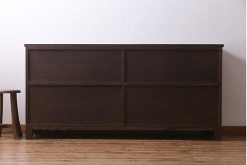 ラフジュ工房オリジナル　古建具リメイク　すりガラス入り　組子模様が風情漂う脚付き戸棚(書院戸、キャビネット、テレビ台、テレビボード)(R-038383)