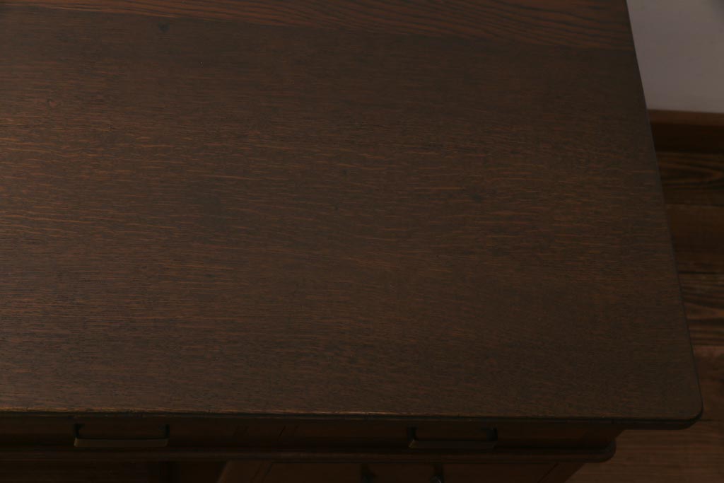 レトロ家具　昭和レトロ　ナラ材　モールガラス入り　ノスタルジックな空間を演出する両袖デスク(両袖机、在宅ワーク、在宅用ワークデスク)(R-038386)