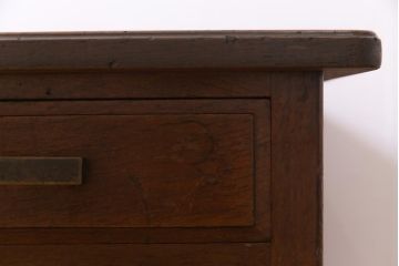 レトロ家具　昭和レトロ　ナラ材　モールガラス入り　ノスタルジックな空間を演出する両袖デスク(両袖机、在宅ワーク、在宅用ワークデスク)(R-038386)