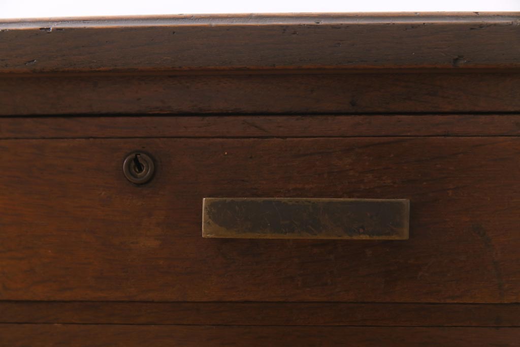 レトロ家具　昭和レトロ　ナラ材　モールガラス入り　ノスタルジックな空間を演出する両袖デスク(両袖机、在宅ワーク、在宅用ワークデスク)(R-038386)