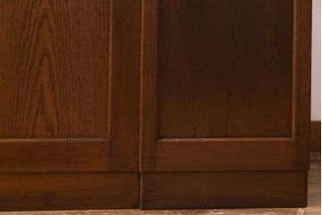 レトロ家具　昭和レトロ　ナラ材　モールガラス入り　ノスタルジックな空間を演出する両袖デスク(両袖机、在宅ワーク、在宅用ワークデスク)(R-038386)