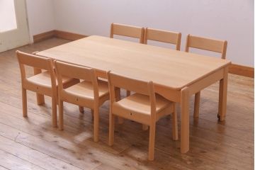 中古　飛騨産業　キツツキ　kids furniture　KF154TB　ビーチ材　キッズスタッキングテーブル(キャスター付きテーブル)(R-038393)
