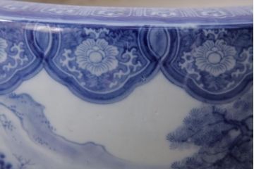 アンティーク雑貨　昭和初期　山水図　繊細で優しげな風景画の瀬戸火鉢(R-038406)