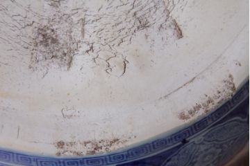 アンティーク雑貨　昭和初期　山水図　繊細で優しげな風景画の瀬戸火鉢(R-038406)