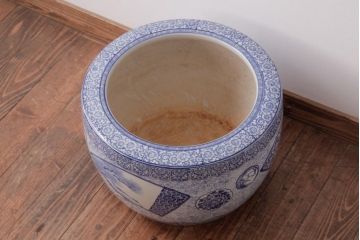 アンティーク雑貨　昭和初期　窓絵　細かな絵柄が趣深い瀬戸火鉢(R-038407)