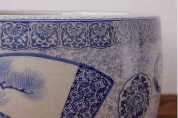 アンティーク雑貨　昭和初期　窓絵　細かな絵柄が趣深い瀬戸火鉢(R-038407)