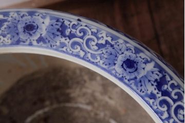 アンティーク雑貨　昭和初期　窓絵　松・山水図　和の風情感じる瀬戸火鉢(R-038409)