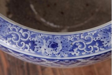 アンティーク雑貨　昭和初期　窓絵　松・山水図　和の風情感じる瀬戸火鉢(R-038409)